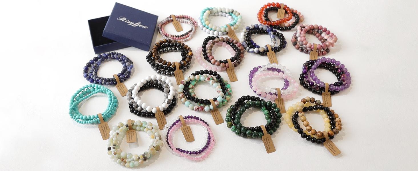 3 PCS Healing Crystal Bracelets for Women 8mm Natural Stone Beaded Stretch Bracelet Amethyst Jewelry Gifts