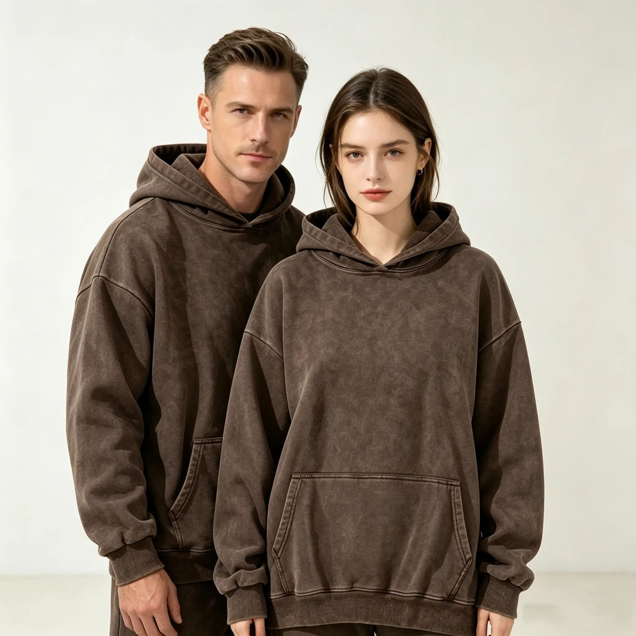 Retro Stone Washed Hooded Sweatshirt Vintage Acid Wash Loose Fit Oversized Casual Streetwear Hoodie For Women Men