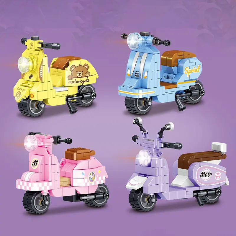 Retro Mini Scooter Building Blocks Kit, 4 Pastel Color Cute Cartoon Motorcycle Model Bricks, DIY Assembly Desktop Decor Ornament, Educational Creative Toy, Perfect Holiday & Birthday Present for Girls & Block Collectors