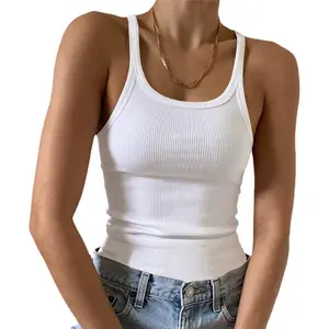 Women's Sleeveless Tank Top Form Fitting Scoop Neck Ribbed Knit Basic Cami Shirts