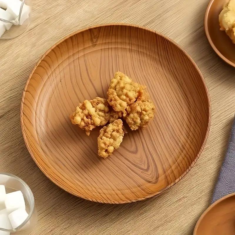 10 creative wood-pattern plastic plates with circular stripe design, high-quality and lightweight, suitable for home use, dessert shops, commercial snack and fruit trays, cup and plate storage, cake and dessert serving plates