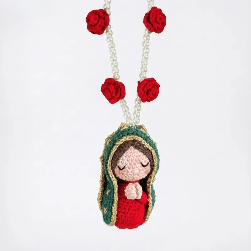 Handmade Virgin Mary Crochet Ornament | Spiritual Car Hanging Decoration | Cute Mary Statue for Car | Unique & Meaningful Spiritual Decor for Road Trips & Everyday Drives