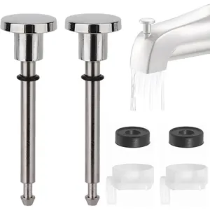 2 Set Universal Tub Spout Diverter Repair Kit Parts, Includes 2 x Diverter Valve Stems, 2 x Cup Seals and 2 x Gates, Bathroom Shower Bathtub Leaky Faucet Repair Replacement Parts (Classic,Chrome)