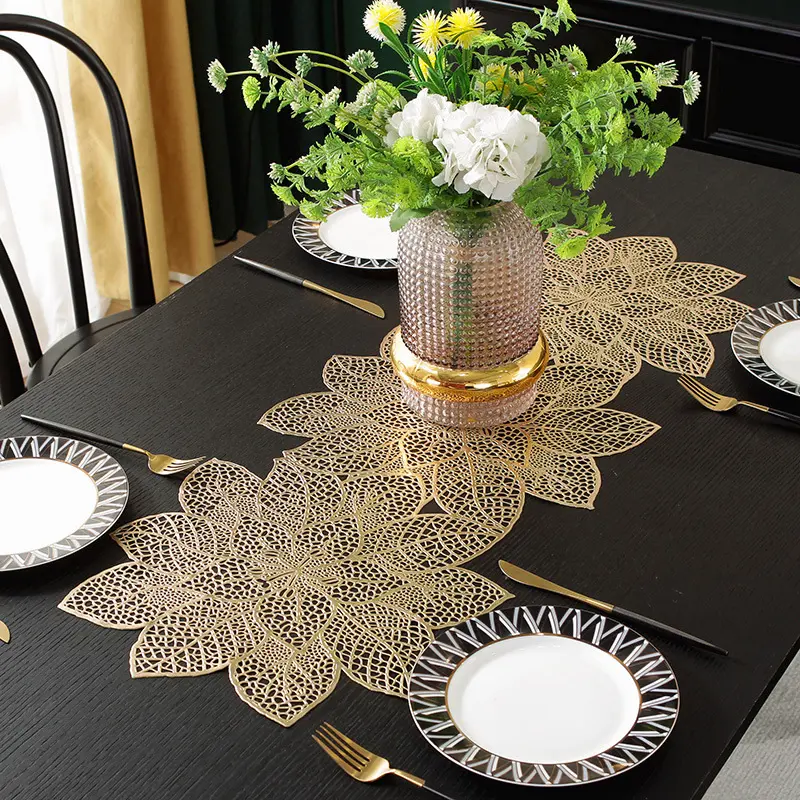 European style light luxury Bauhinia flower floor decoration table flag Place Mat Table Setting exquisite PVC hotel home waterproof, anti slip and heat-insulating long towel