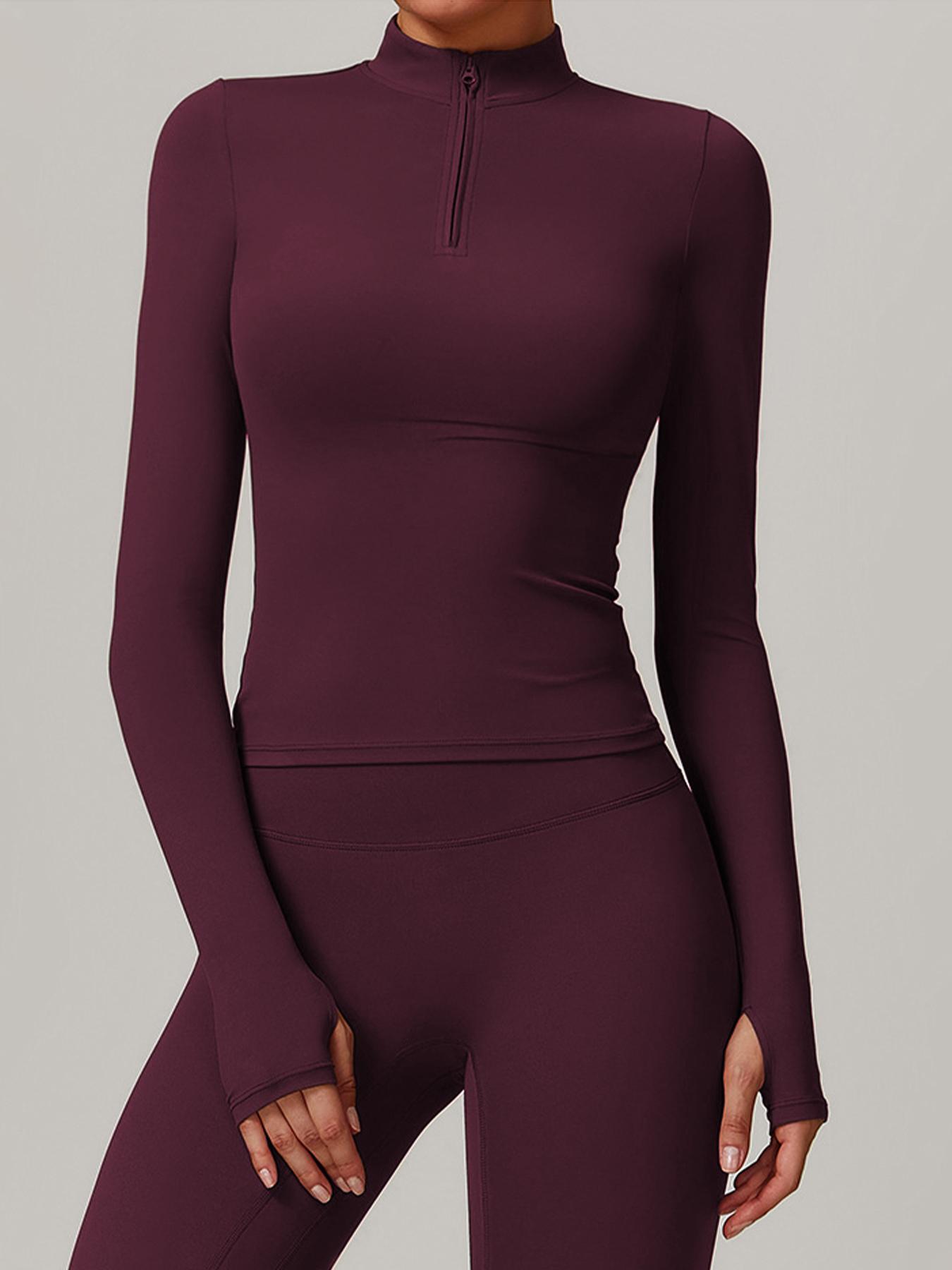 Women's Solid Long Sleeve Sports Tee, Quick Drying Breathable Comfortable Sports T-shirt for Yoga Gym Workout Running, Ladies Sportswear for Spring & Fall, Gym Yoga Tops, Athletic Yoga Tops