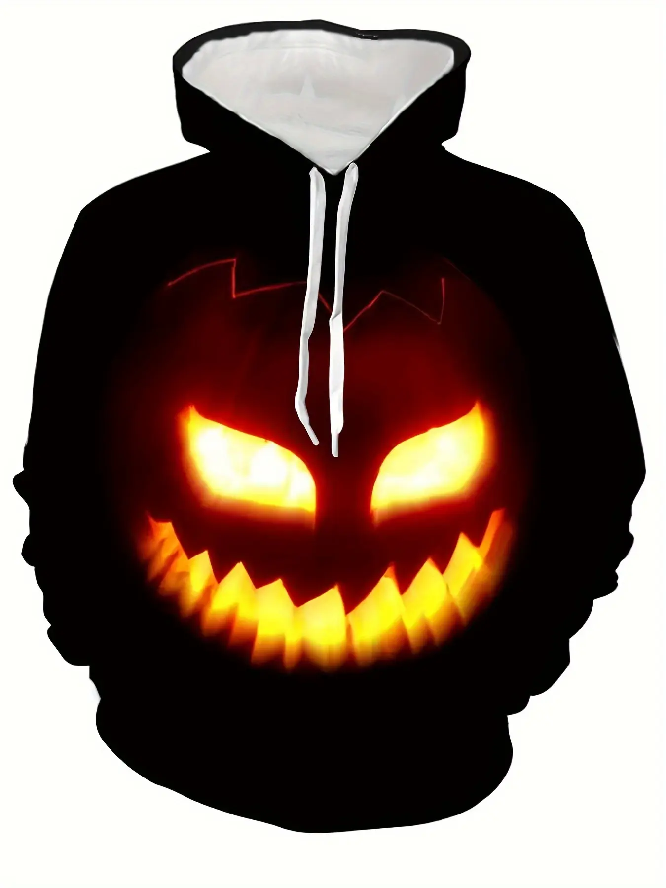 Men's 3D Digital Evil Pumpkin Printed Hooded Drawstring Sweater, Fall/Winter Outdoor Fashion Pullover, Suitable for Halloween and Party Wearing