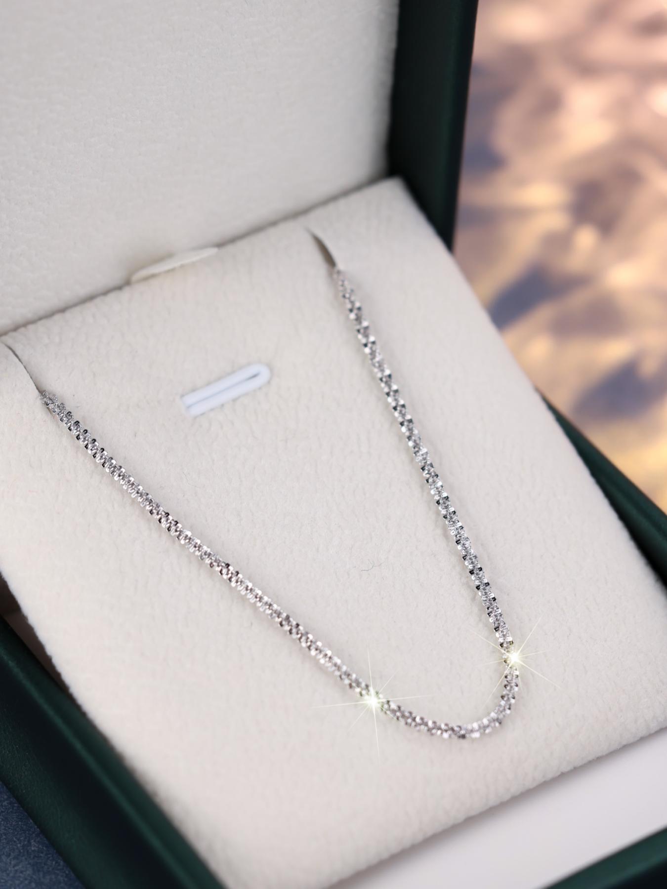925 Sterling Silver Simple Style Plain Color Necklace, Minimalist Necklace, Elegant Necklace for Women & Girls, Daily Wear Necklace, Trendy All-match & Exquisite Jewelry for Birthday Gift, with Box
