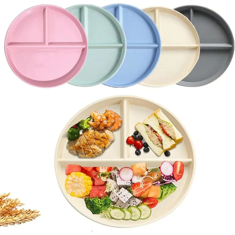 Unbreakable Divided Dinner Plate Set of 5, Wheat Straw Plates  9 Inch, Portion Control Plate  Eating & Bariatric Diet Divided Plates, Dinner Diet Plates for