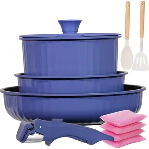 11 Piece Pots and Pans Set Nonstick with Removable Handle, Induction Cookware, Stackable Kitchen Set for RV Camping Apartment, Frying Pan and Saucepan (Blue)