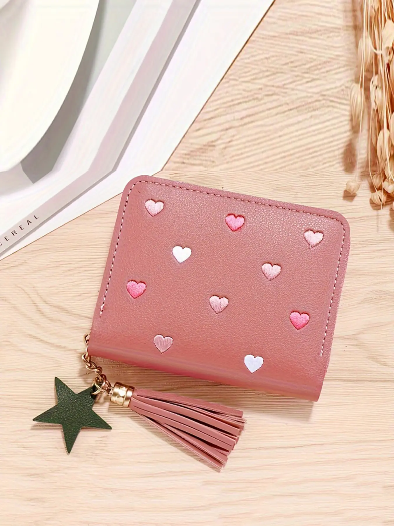 Women's Cute Heart Embroidering Short Wallet, Casual Multi-card Slot Card Holder, Fashionable Wallet for Daily Use, Heart Embroidered Wallet