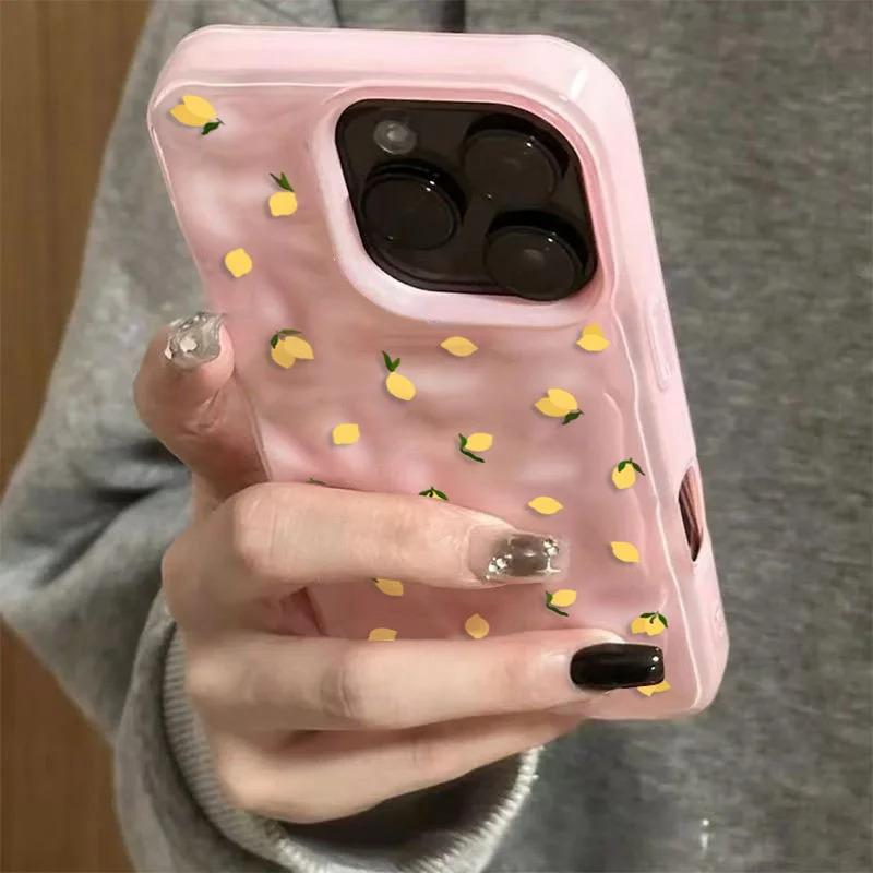 Yellow Lemon Shockproof Anti-Scratch Protective Case for iPhone 11 12 13 14 15 16 17Pro Max 14 Plus Folds Texture Soft Funda Cover