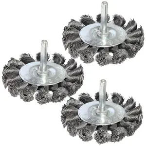 3PCS 3 Inch Knotted Wire Wheel Brushes Kit with 1/4-Inch Shank, Twist Brush Set for Drill & Power-Operated Grinders, Perfect for Rust, Corrosion & Paint Removal