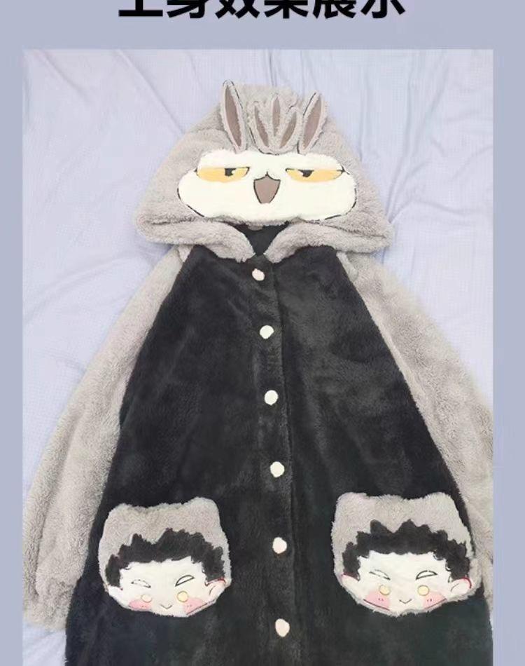 Haikyuu!! Pajamas Kageyama Tobio Hinata Shouyou Cosplay Robe And Pants Soft Cute Thickened Coral Velvet Warm Couple Homewear