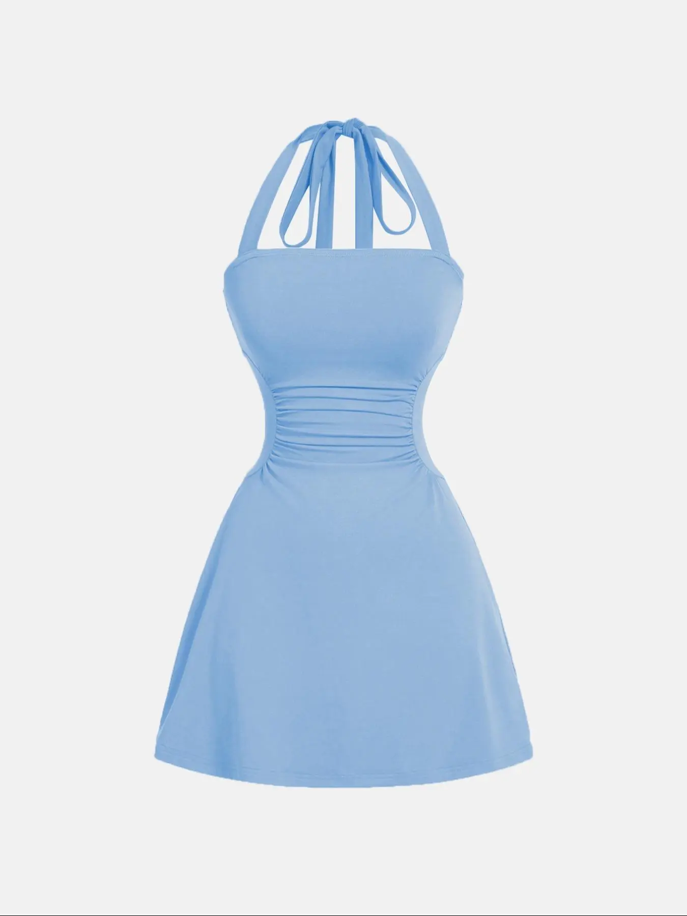 Women's Plain Ruched Tie Back Halter Neck Dress, Casual Chic Sleeveless A Line Short Dress for Summer, Ladies Clothes for Daily Wear, Casual Elegant Dresses, Womenswear Garment - TikTok Shop Women's Plain Ruched Tie Back Halter Neck Dress, Casual Chic Sleeveless A Line Short Dress for Summer, Ladies Clothes for Daily Wear, Casual Elegant Dresses, Womenswear Garment - TikTok Shop