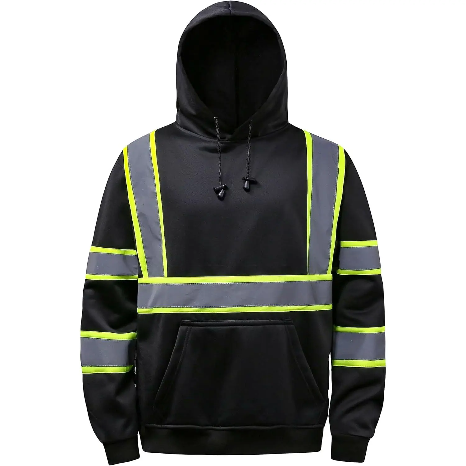High visibility Hoodie for Men,Class3 Hi Vis Hoodie Pullover，Reflective Hooded Hood,Construction work Sweatshirt with Large front Pocket for Men/Women BLACK,Large