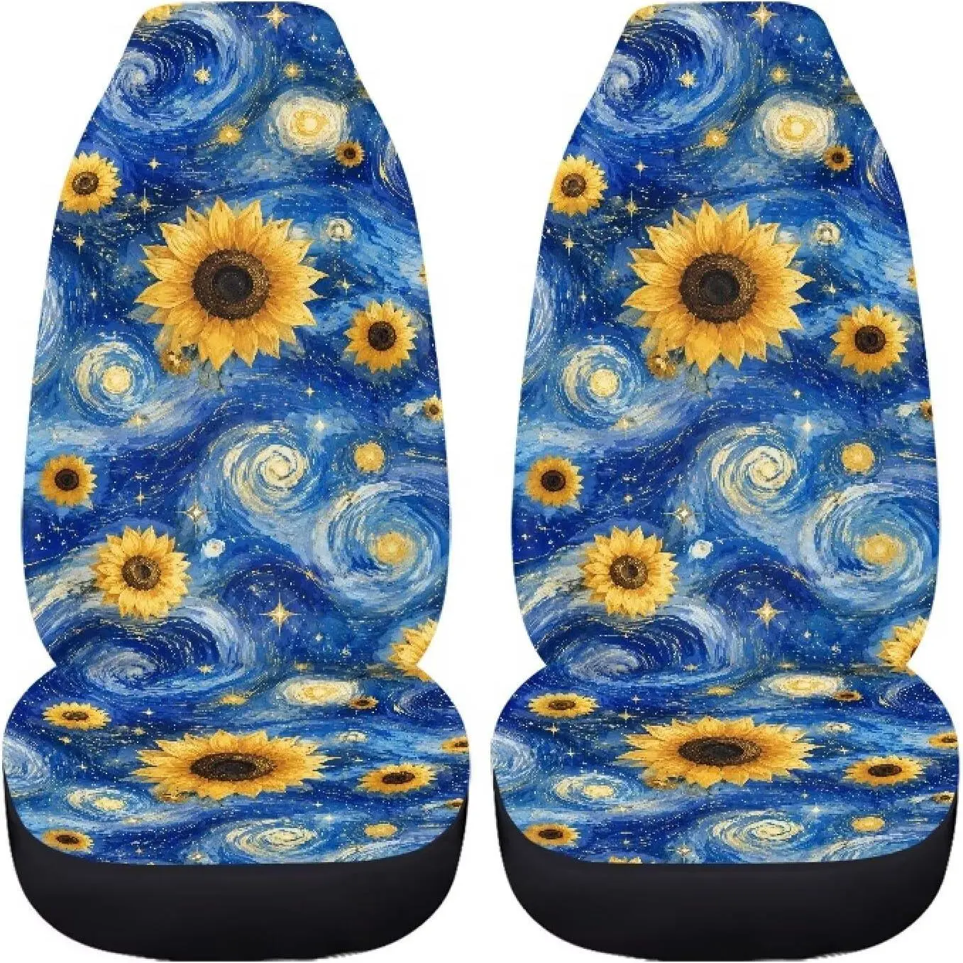 Sunflower Car Seat Covers Universal Front Seat Protectors Starry Night Floral Print Stretch Polyester Auto Seat Covers for Cars, SUVs & Trucks