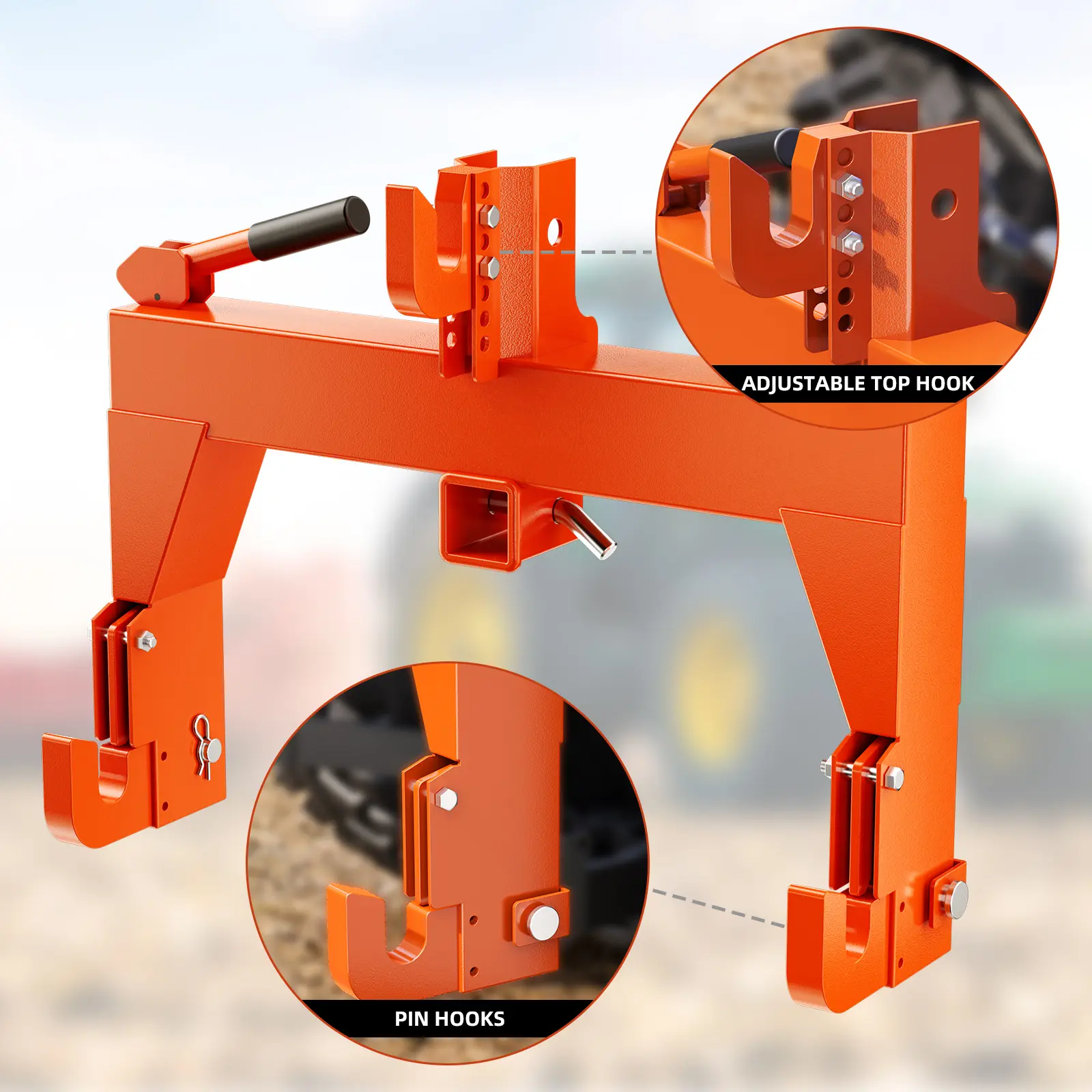 3000 LBS Lift Capacity Tractor 3 Point Quick Hitch, Adjustable Bolt No Weld Design 2" Receiver Cat 1 & 2 Compatible
