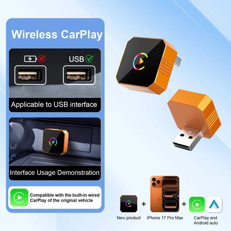 Techgodas New CarPlay 2026 Wireless Adapter for iPhone/Android Fast Connect No Delay Hands-Free Calling Electronic Charger CarPlay Adapter