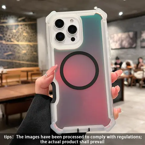 Four-Point Anti-Drop Laser Colorful Magnetic Phone Case, Compatible with iPhone 18 Pro Max, 17 Pro Max, 16 Pro Max, 15, 14, 13, 12, Magnetic Cellphone Casing