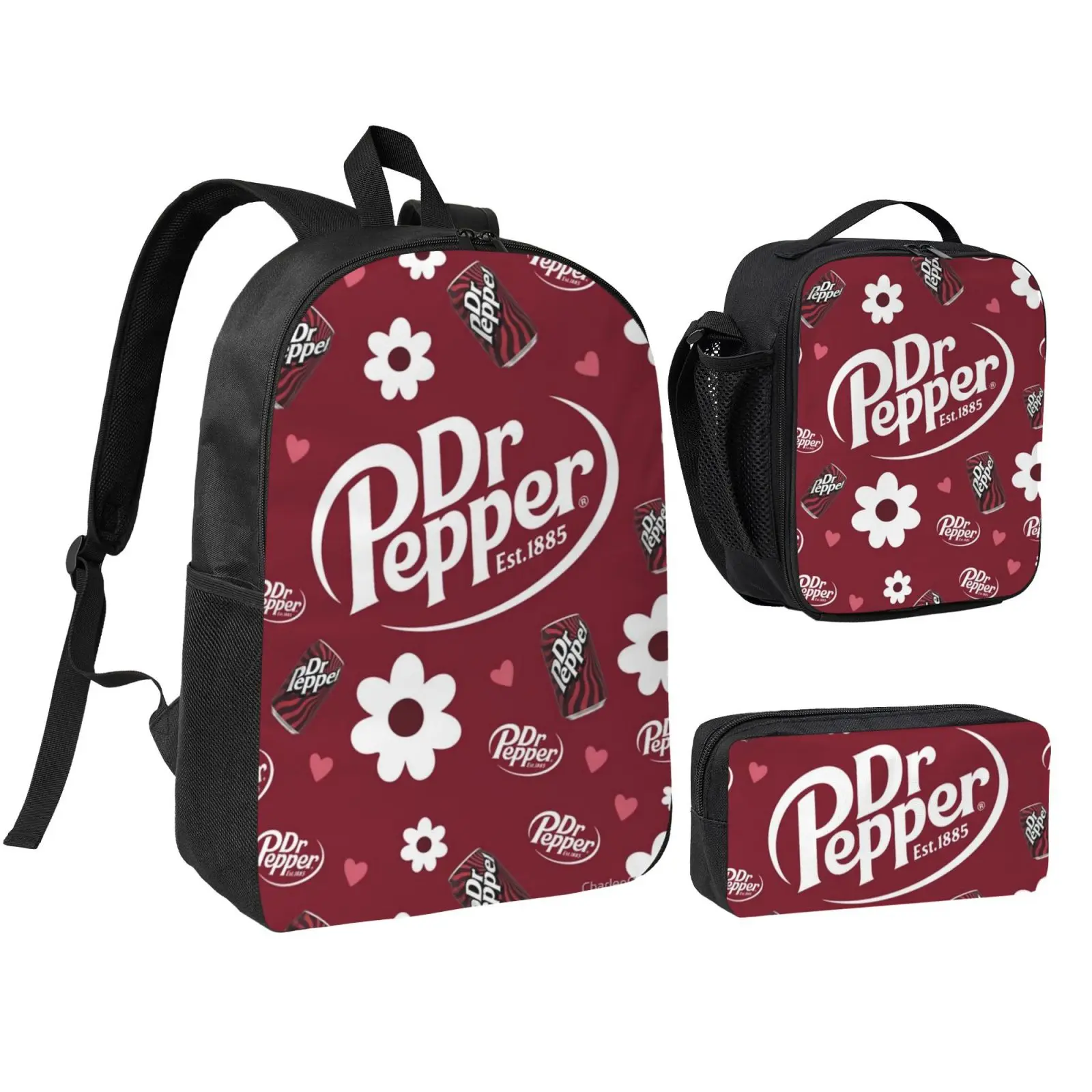Anime Dr Pepper3 backpack with lunch bag pencil box for Teen Girls Boys, 3pcs kids school bag with adjustable straps, office travel bag Bookbag lunchbox