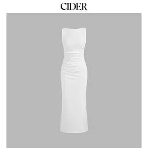 Women's Cider Solid Boat Neck Ruched Split Maxi Dress, Size 0-10 Dealsforyou