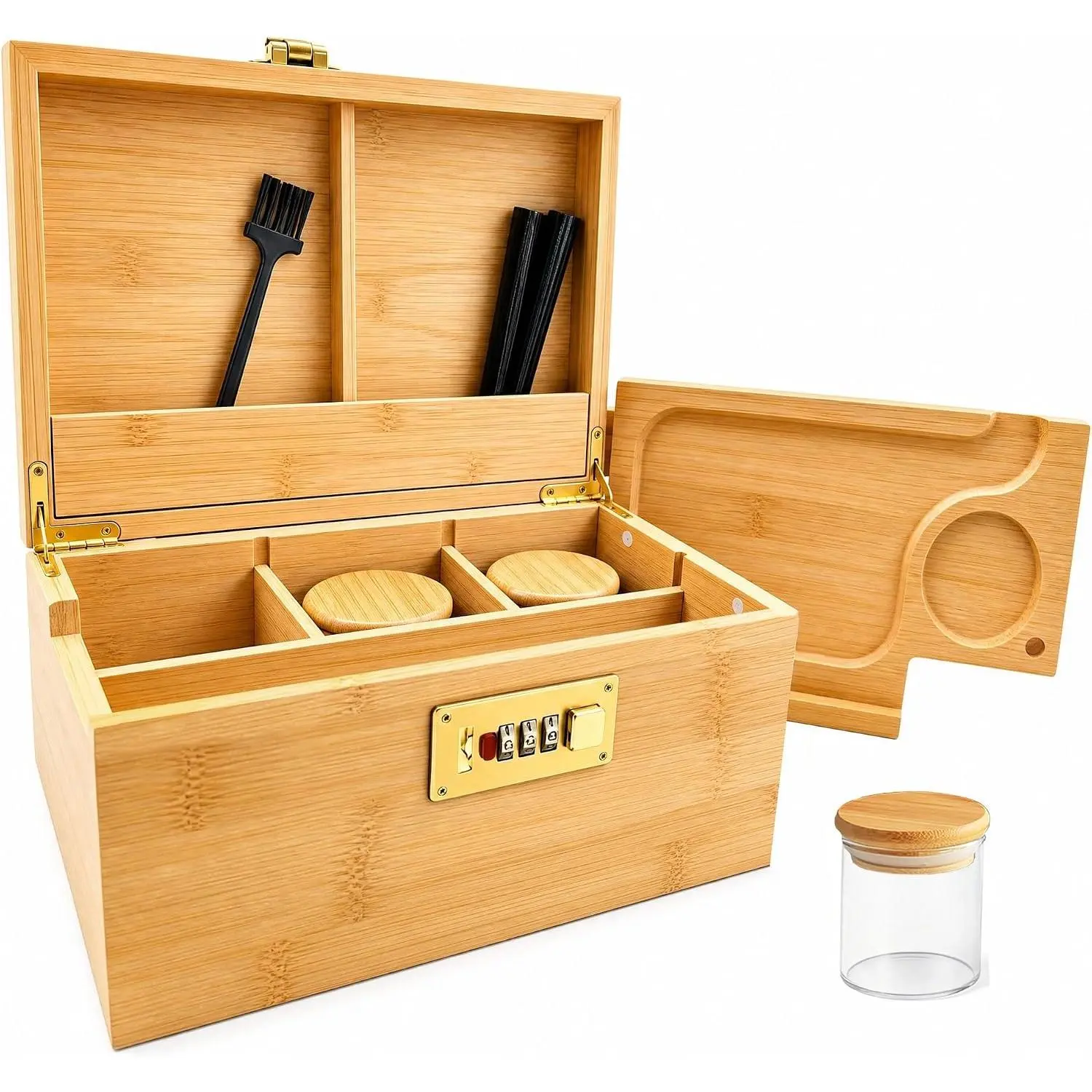 Bamboo Storage Box with Combination Lock - Handmade Wooden Gift Chest with Removable Dividers & Accessories, Ideal Mother's Day Father's Day Birthday Christmas Housewarming Present(Natural Wood Color)