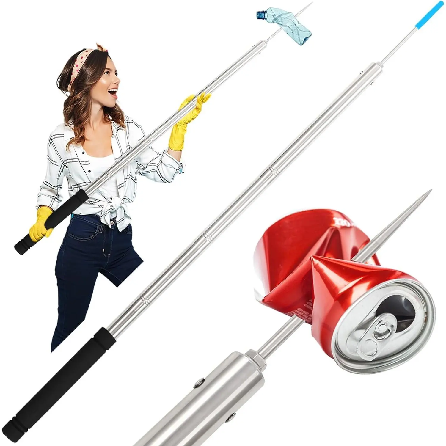 62 Inch Extra Long Trash Pickup Tool, Heavy Duty Stainless Steel Tip Lightweight Reinforced Litter Picker Grabber with Sponge Handle