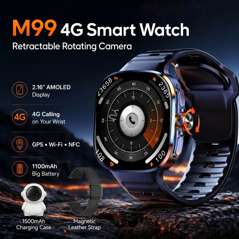 M99 4G Smart Watch with Rotating Camera, Bluetooth Call, Large Touch Screen, Fitness Tracker Gift Set