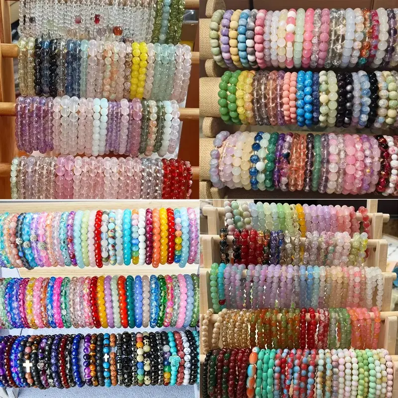 Bohemian Vibrant Multicolor Glass Bead Elastic Bracelets 35Pack Mixed Styles, Smooth Round Beaded Bracelets Perfect for Daily Outfits Party Favors
