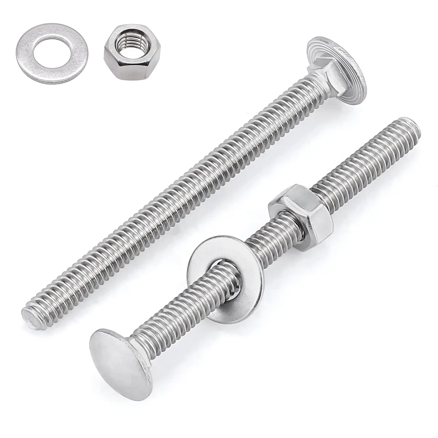 1/4-20 x 4 Inch Carriage Bolt Kit, 304 Stainless Steel (18-8) with Hex Nuts & Flat Washers - 10 Sets, Round Head Square Neck, Full Thread Coverage by Glvaner