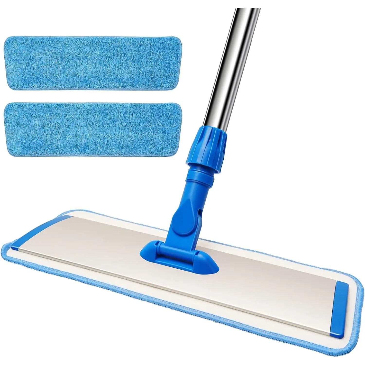 18" Professional Microfiber Mop Floor Cleaning, Flat Mop with Stainless Steel Handle,360-Spin  with 2  Washable Pads, Microfiber Wet and Dust Mopping for Hardwood and Tile,Blue