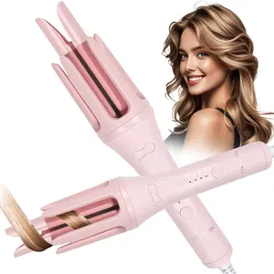 1.25 Inch Automatic Curling Iron Hair Curler, 4 Temp Options, 10S Fast Heating, 2-Way Rotation, 30 Min Auto Shut-Off, Anti-Scald Tangle Free for Long Hair, Dual Voltage Travel Use (Pink)