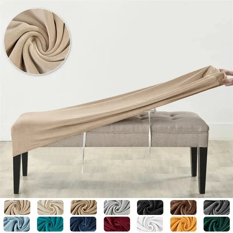 2Pieces Velvet Long Bench Cover Stretch Soft Piano Stool Covers Rectangle Elastic Chair Cover All-inclusive Washable Chair Cover Washable Chair Slipcover Stretch Chair Slipcovers for Dining Room Bedroom-copy