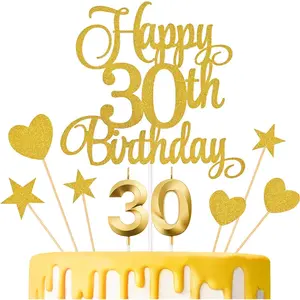 30th Birthday Cake Toppers, 30th Birthday Candles Numeral Candles and Glitter Cake Decorations Toppers Set for Party Supplies ()
