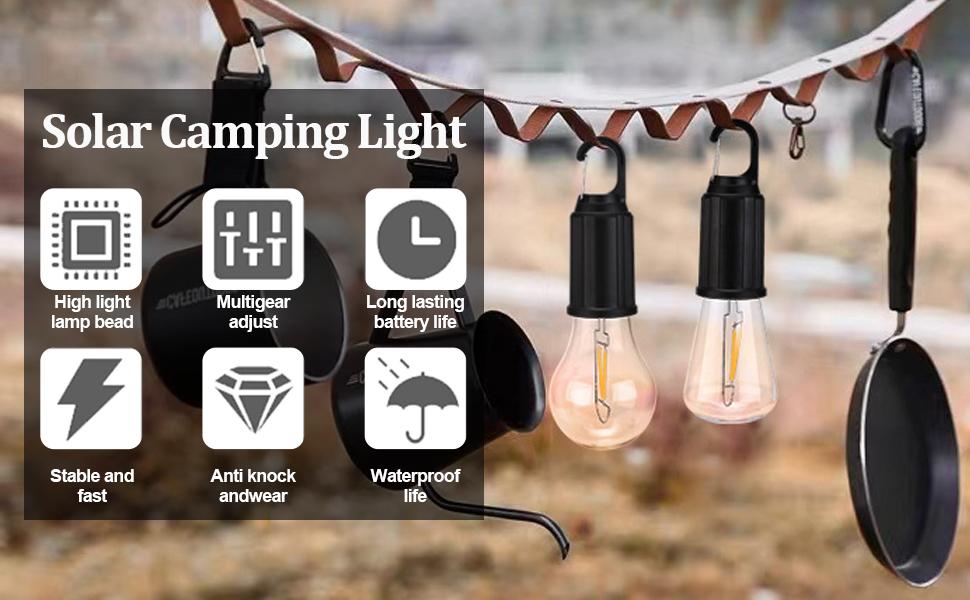 1PCS/2PCS Solar Rechargeable Hooked Camping Light Vintage Outdoor Tent Camping Ambient Light Multi-functional Household Tungsten Lights