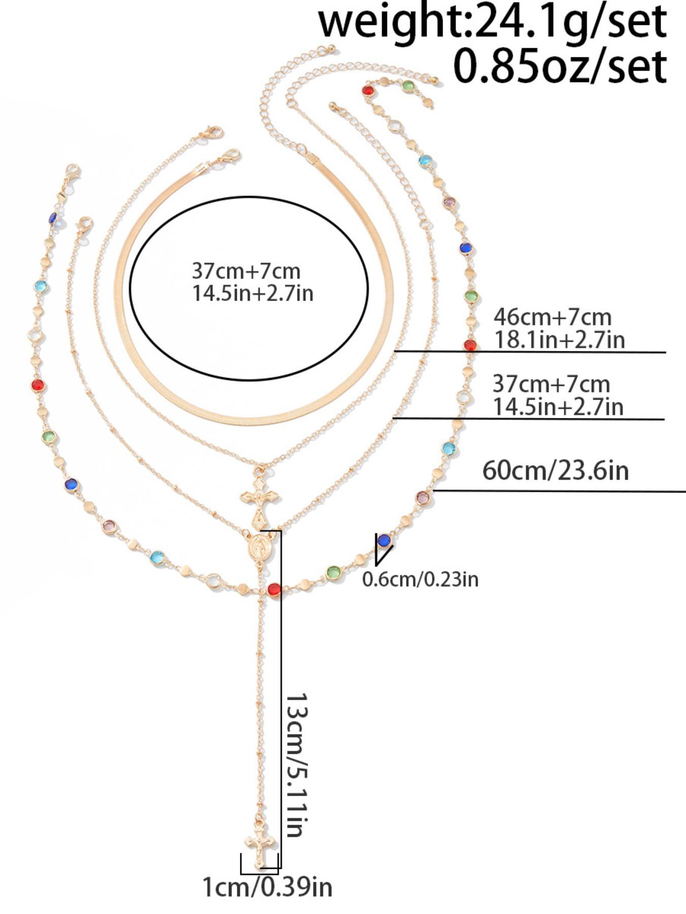 4 Piece Vintage Metal Jesus Cross Y-Style Long Necklace Set, Stunning Bohemian Colorful Crystal Pendant for Women, Perfect for Everyday and Vacation Wear, Layered Necklaces