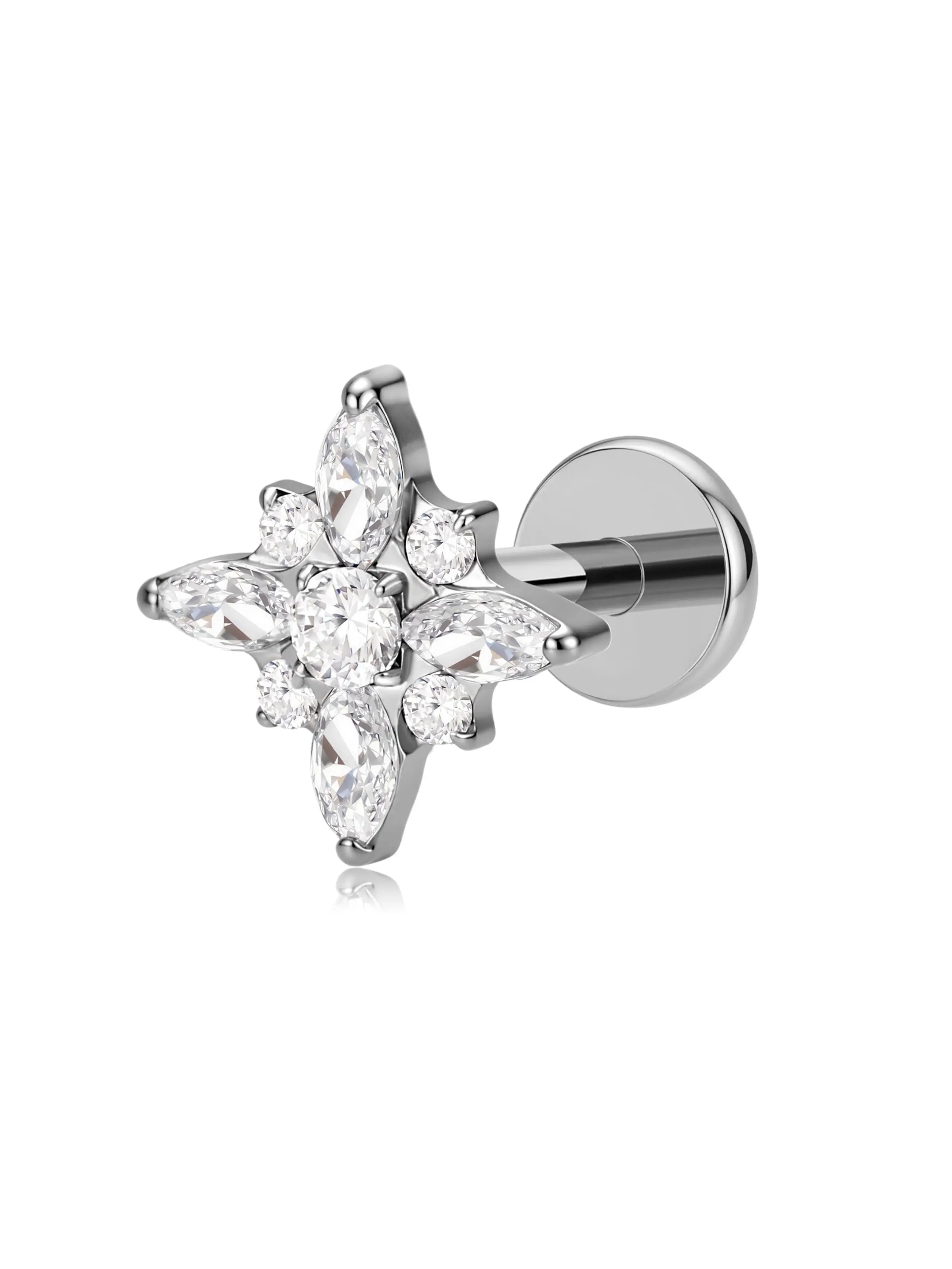 CZ Titanium Flat Back Earrings for Women Internally Threaded Front Screw ASTM F136 Implant Grade 16G - 18G Interchangeable Stud Cartilage Helix Tragus Conch Earring