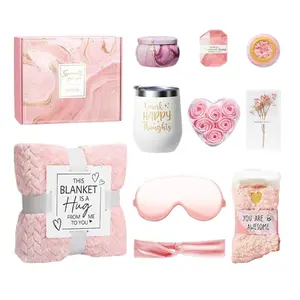 Women's Birthday Gift Set, Self-Care Spa Basket with Luxury Flannel Blanket, Unique Christmas Present for Mom Friend Sister Wife Grandma