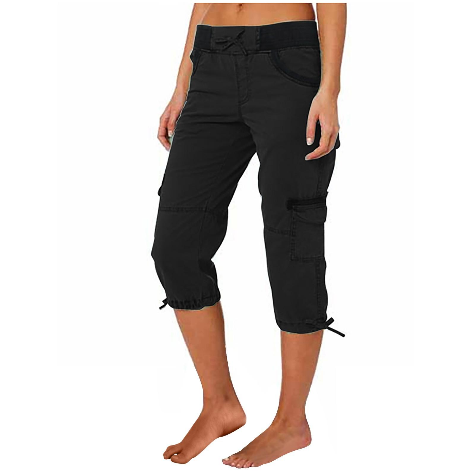Women Cargo Capris Soild Casual Pants With Pocket Drawstring Outdoor Hiking Pants Women'S Slacks Thin Streetwear Tops Chic White Womenswear Bottom Comfort Basic