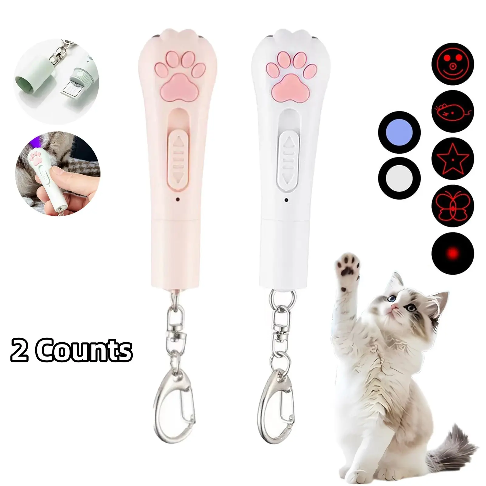 Pet Laser Pointer Toy, Handheld Laser Pen, Dot Chasing Light Interactive Pet Toy, USB Rechargeable, 5 Adjustable Modes, Indoor Dog Cat Toy