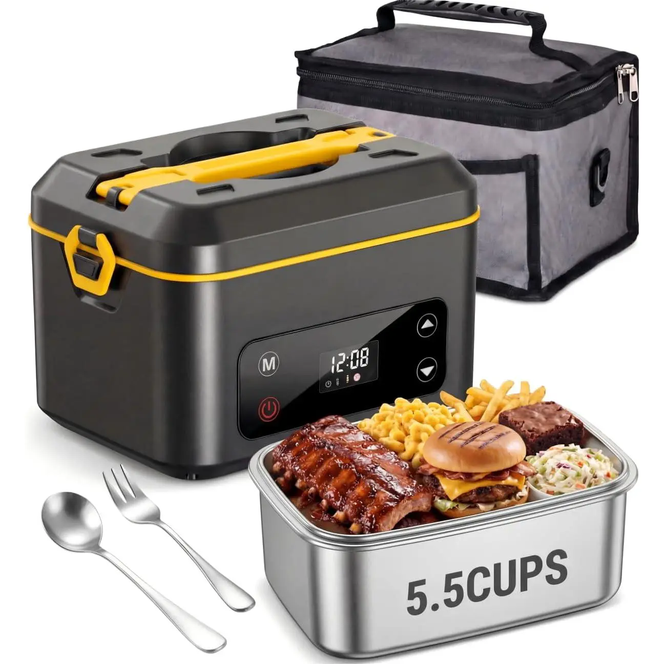 Cordless Electric Lunch Box, 24000mAh Rechargeable 1.2L  Warmer with 5 Heating Modes, Auto Temperature Control, Portable Heated Lunch Box for Office,  & Travel