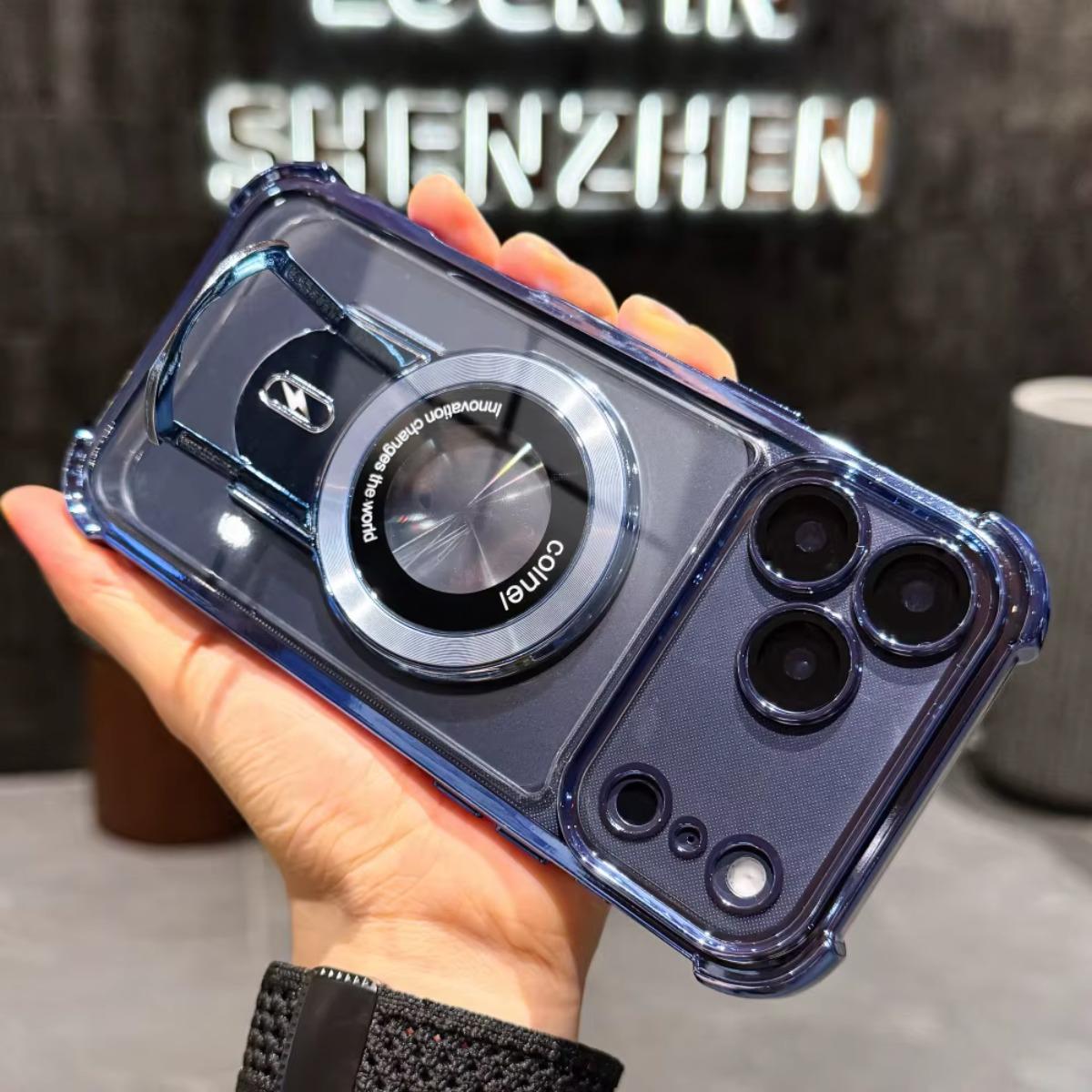 Plating Shockproof Magnetic Pulling Bracket Case For iPhone 17 16 15 14 Plus 13 Pro Max Air Clear Bumper Cover shockproof slim case