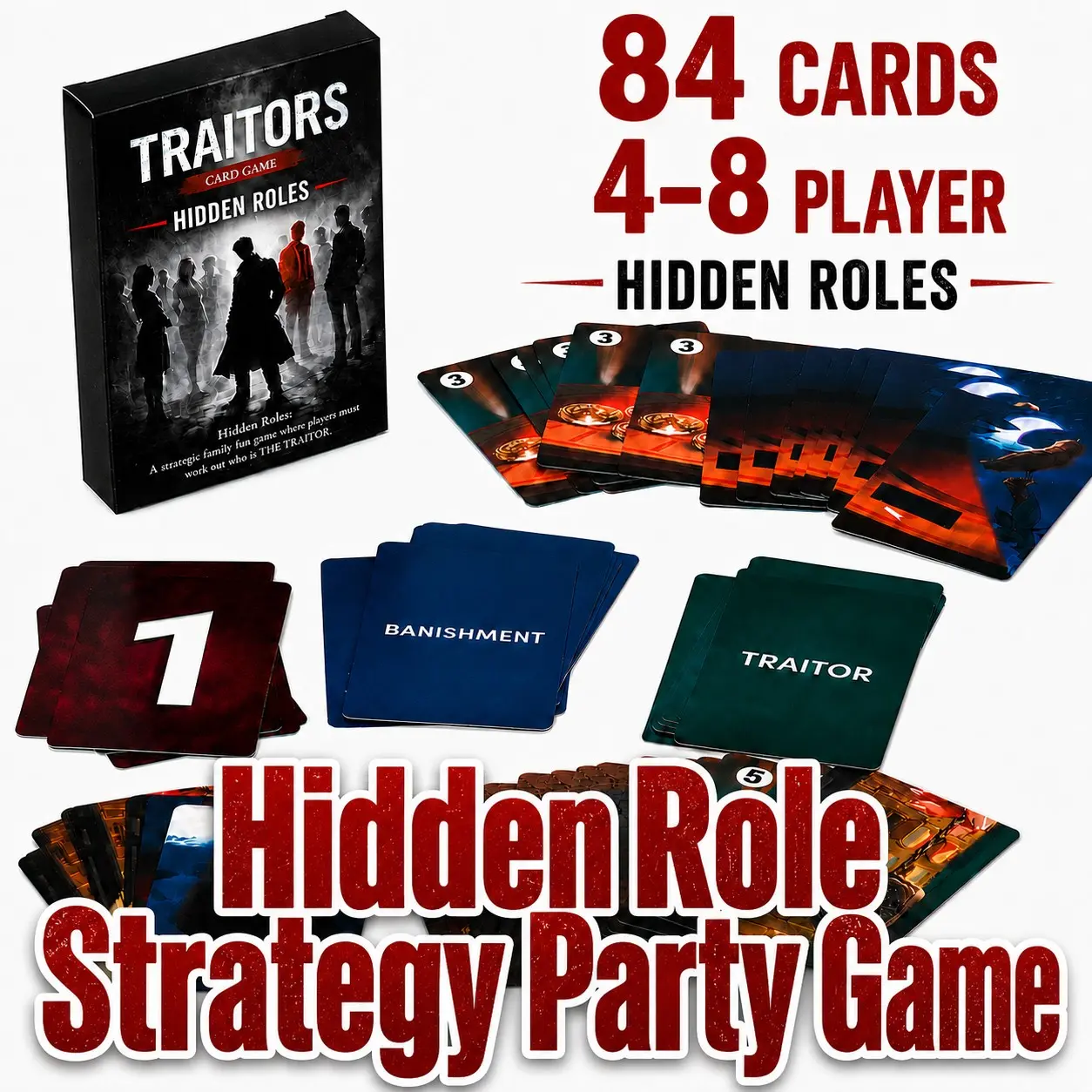 The Traitors Card Game, 84 Cards Social Deduction Hidden Role Strategy Party Game, Bluffing Deception and Suspicion Tabletop Game, Murder Banishment Voting Gold Collection Team Play Game Night Entertainment for Family Friends Travel Easy Setup