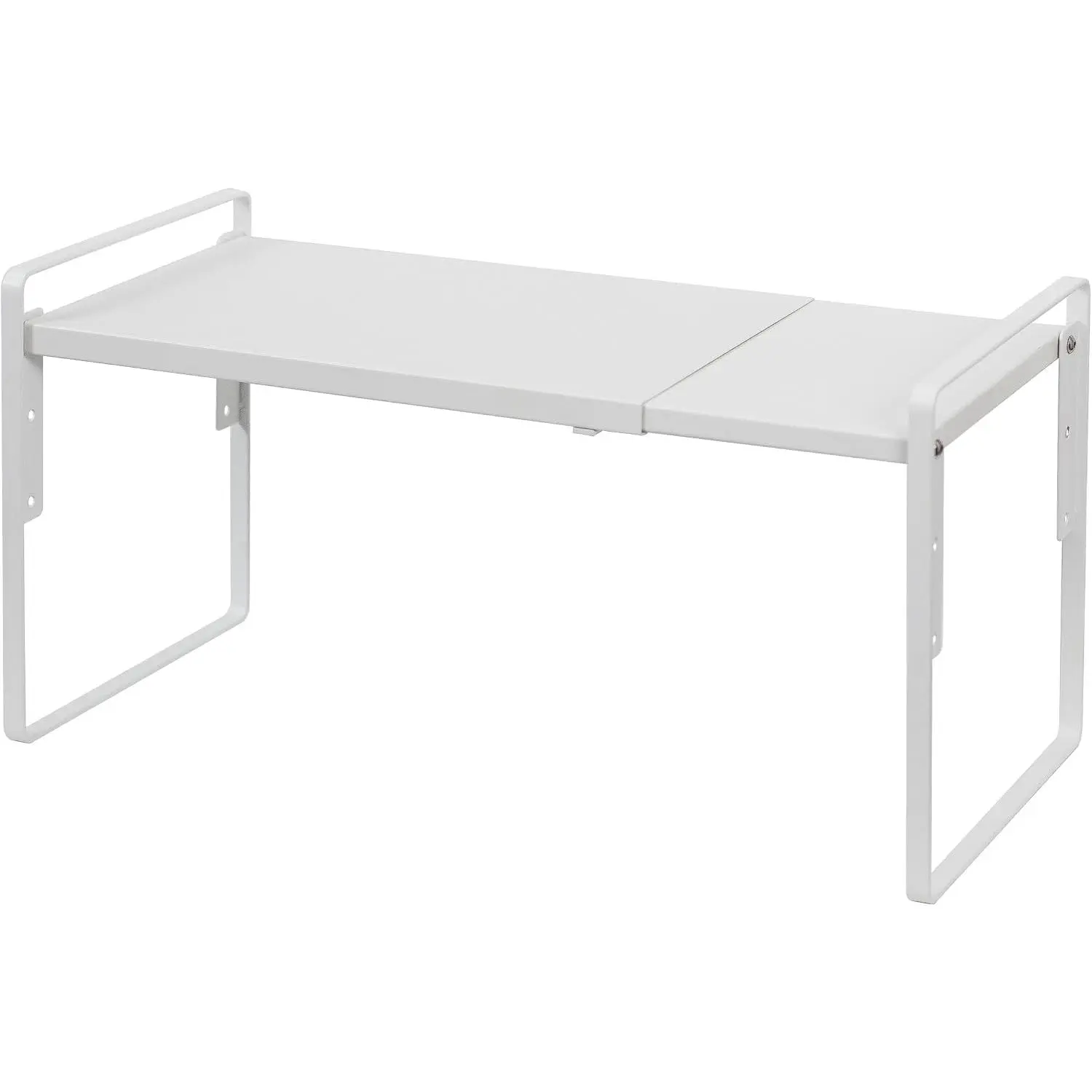Adjustable Depth Synthetic Cabinet Shelf Riser with Metal Slide - Expandable 8.6" Deep White Storage Holder, Insert Kitchen Home Organizer