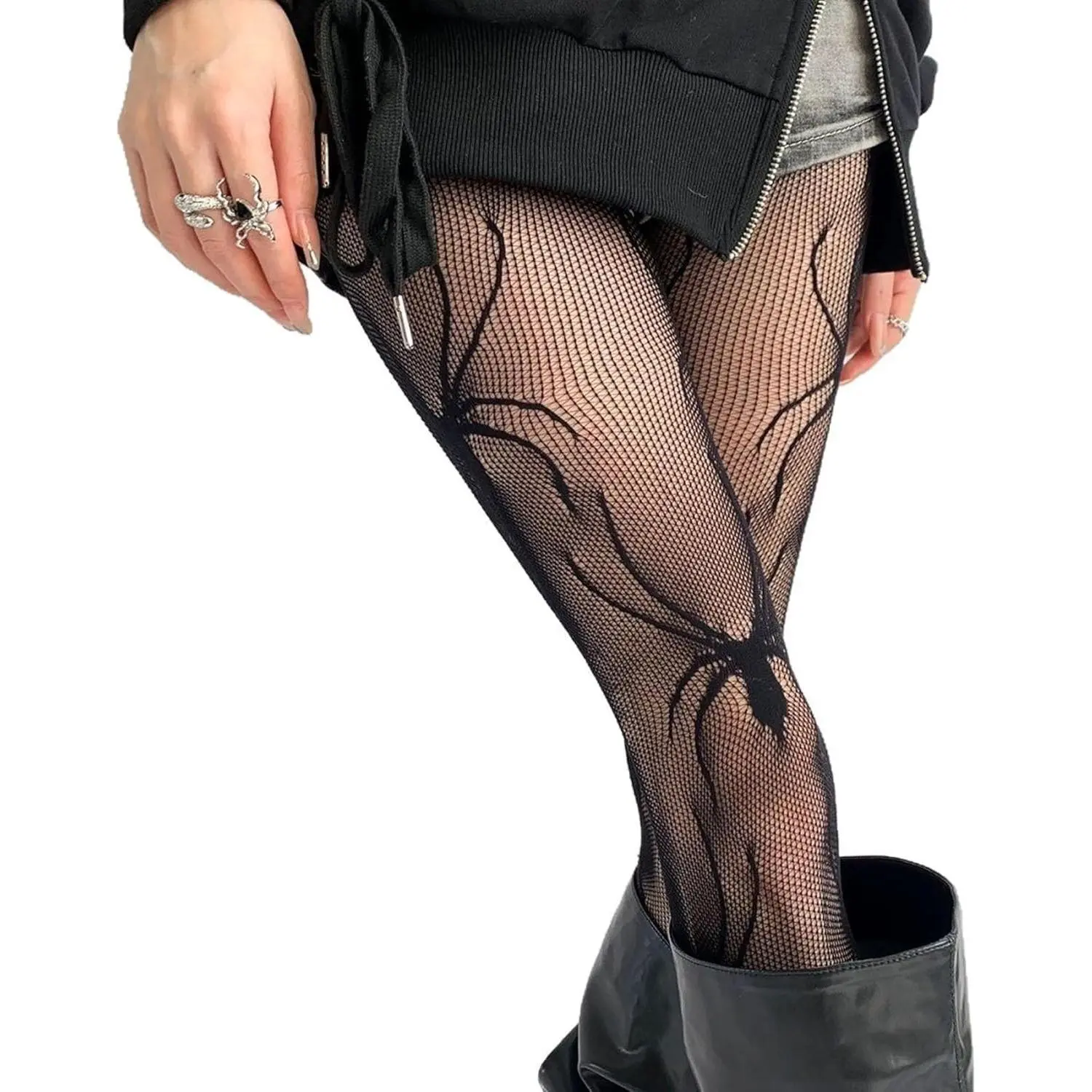Spider Web Tights Women, Black Spiderweb Fishnets, Spider Web Stockings for Women, Plus Size Spooky Spiderweb Halloween Fishnet Tights (US, Alpha, One Size, Regular, Regular, Black 1)