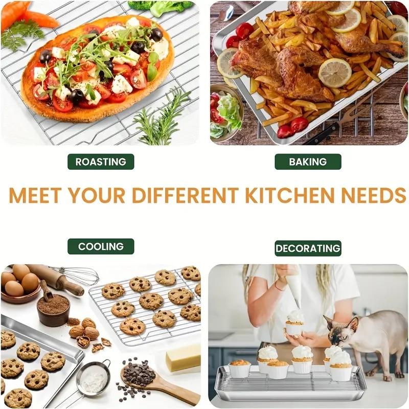 Stainless Steel Baking Sheet & Rack Set, 6 Counts/set Including 3 Versatile Oven Trays & 3 Cooling Racks, Easy To Clean, Food-safe Bakeware Set