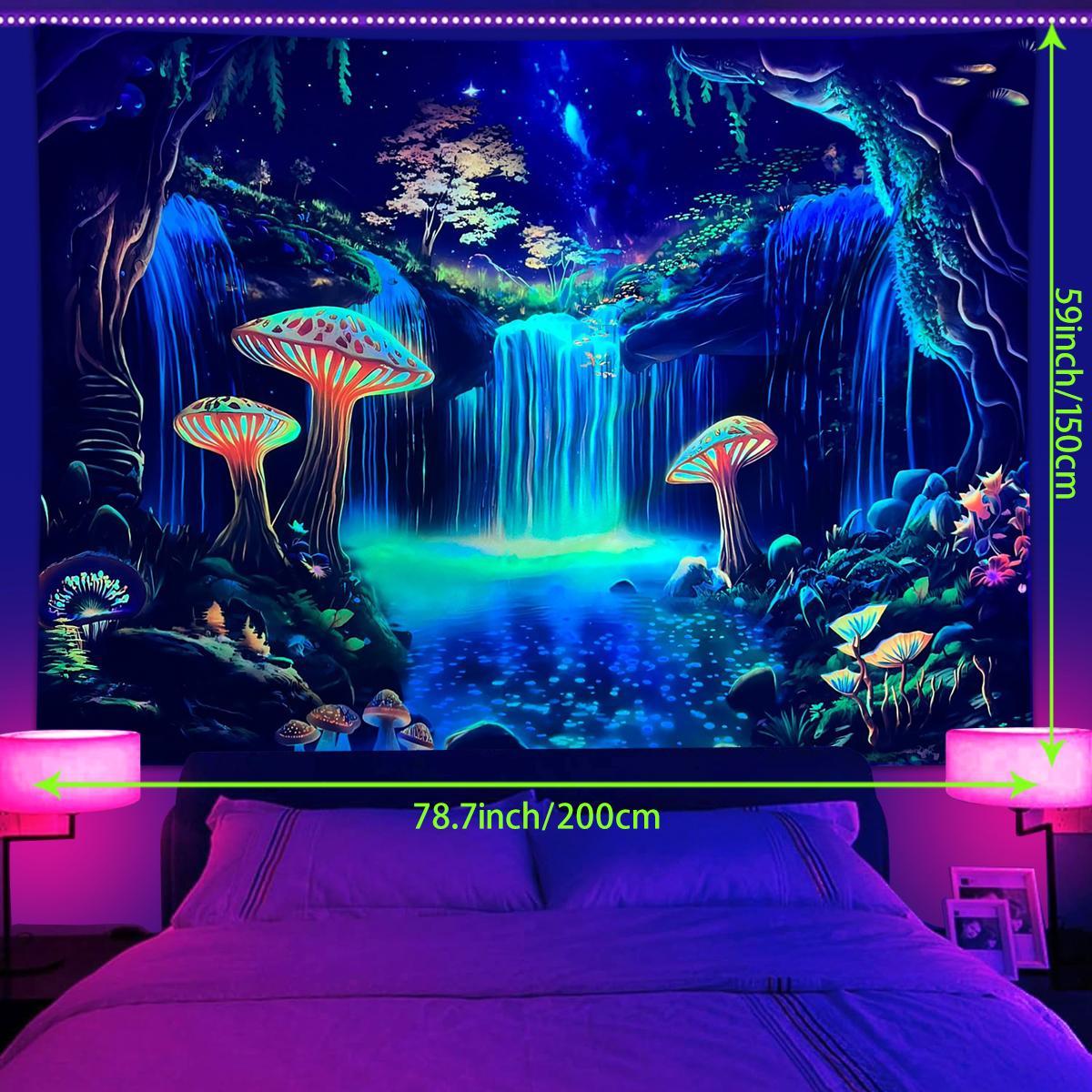 Fluorescent Mushroom Forest Starry Sky Pattern Tapestry, 1 Count UV Responsive Decorative Hanging Tapestry, Wall Hanging Decor for Home Living Room Bedroom, Home Decor