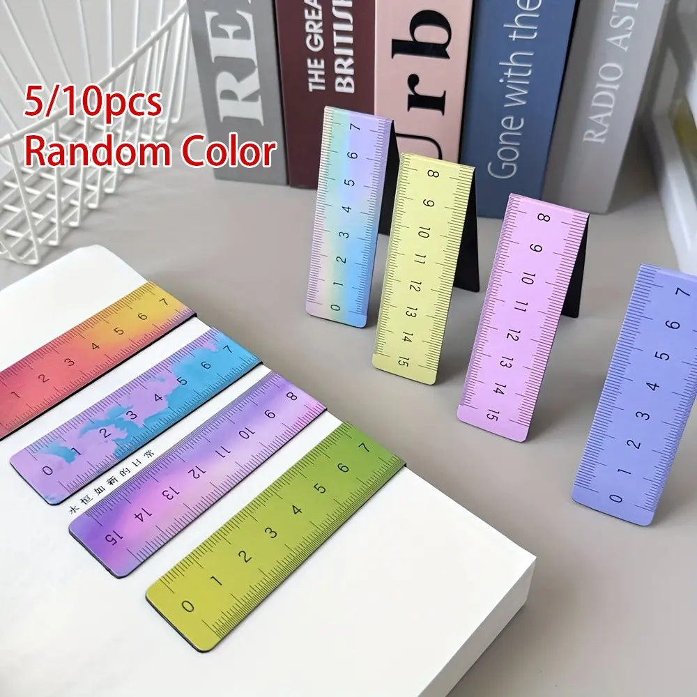 5/10pcs Magnetic Bookmark Ruler Set: Collapsible Measuring Tool And Page Holder | Innovative Office And Study Accessory with Sleek Design – Sophisticated Gift Ready (Random Color)