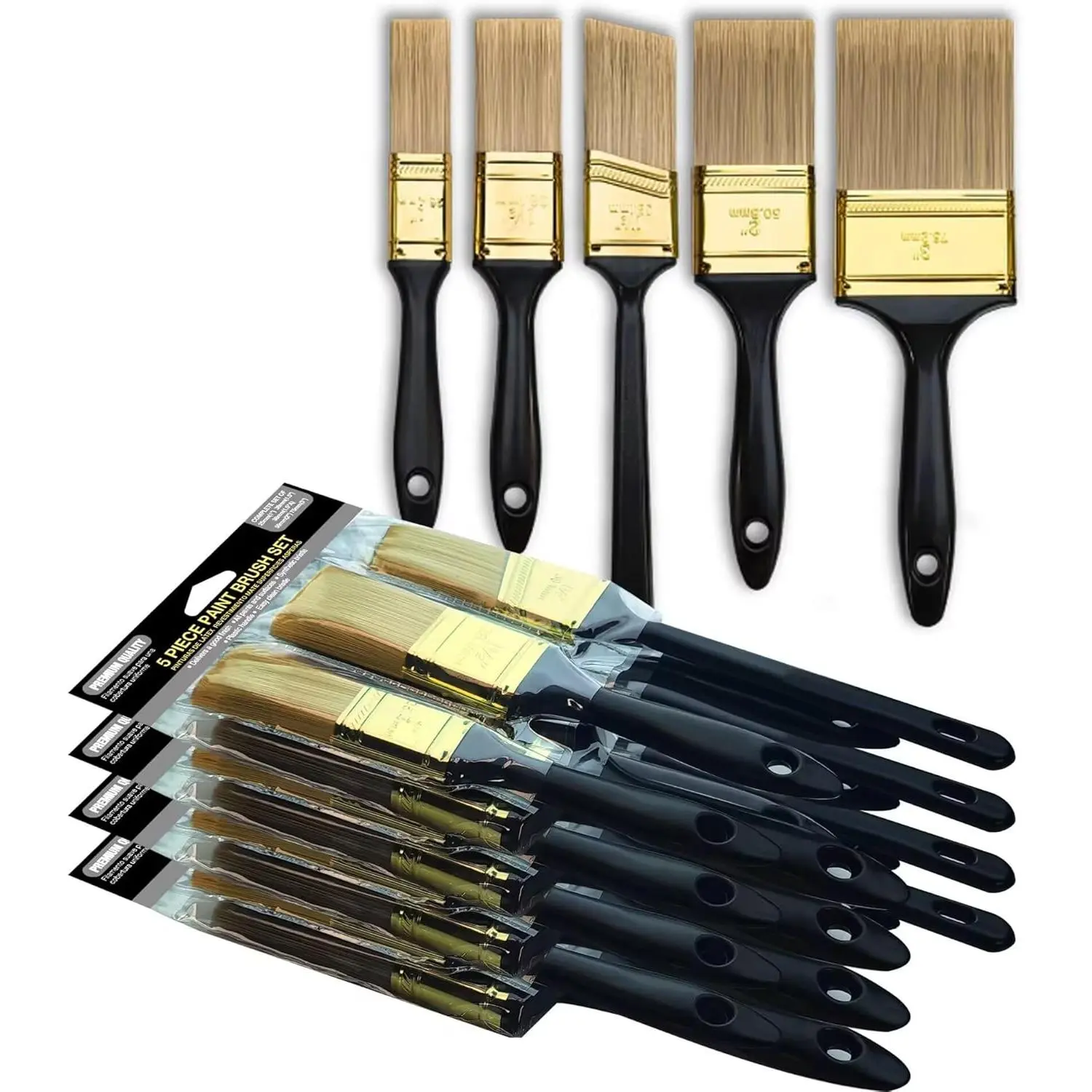 20 count  Brushes, 5 Sizes, 1" 1.5" 2" 3" Flat & 1.5" Angled | Multi-size  brush set, synthetic bristles,  metal ferrules, shed-proof, ideal for Walls,  Furniture, Fences