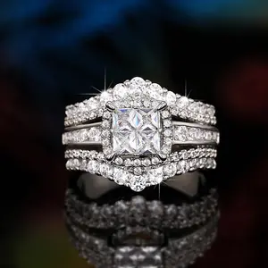 New Zirconia Simulated Ring Double-Layer Two-in-One Super Shiny Ring for Women DDJZ0043 Square Spliced Crown Ring 14K Gold-Plated